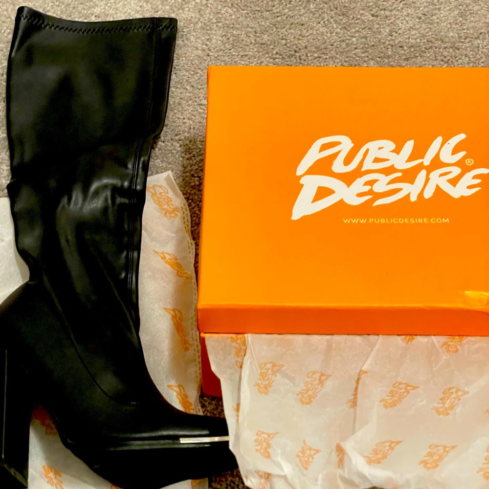 Public Desire Knee High Black Boots | CARYN